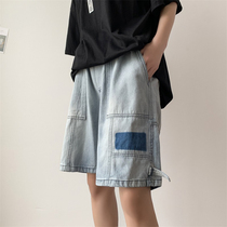 Gangfeng summer new fashion casual denim old color shorts stitching loose ins Korean Joker five-point pants