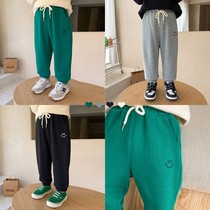 Boy plus velvet casual pants winter clothes 2021 New Baby Baby thick Foreign Air pants children warm trousers tide