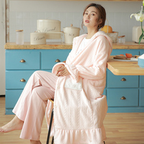 Yecho cream powder nightgown nursing pajamas autumn and winter postpartum thickened pregnant women three-piece female feeding winter moonwear