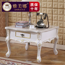 European-style simple wooden sofa side living room creative small coffee table French pastoral wooden corner coffee table carving
