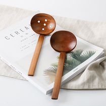 Collected Japanese solid wood hot pot spoon nanmu long handle ramen spoon household large soup spoon porridge spoon creative tortoise shell wooden spoon