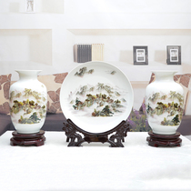 Jingdezhen ceramic pastel ceramic flower bottle home crafts living room decoration ornament three-piece set of flower utensils