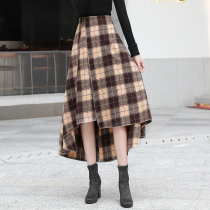 Plaid hairy skirt womens autumn and winter long irregular A- line dress 2021 New Vintage fishtail big swing skirt