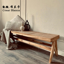 Caesar Blanca-Silent Wind Solid Wood Chandigarh Bench Home Changing Shoes Square benches Bench Rattan designer Jane Yoon