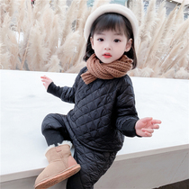 Girls winter plus velvet thickened 2021 new childrens fashion two-piece foreign style warm baby winter clothes