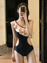 Former home of South Korea with goods Dongdaemun side leakage waist ruffle collar off-the-shoulder thin one-piece swimsuit womens summer