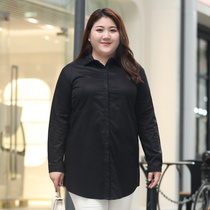 2022 Spring Autumn Black Casual Shirts Women Pure Cotton Gats Plus Size Long Sleeves Loose Medium Long fat MM Career Fan