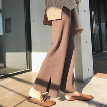 Large Code Knit Broadlegged Pants Woman Autumn Winter 2021 New Womens Dress Fat Sister Loose slim 90% Straight cylinder Pants Tide