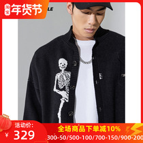 Muscle Dog Trendy Brand Skull High Street Pins Loose Knit Cardigan Sweater Jacket Men 2022 Autumn and Winter New Arrivals
