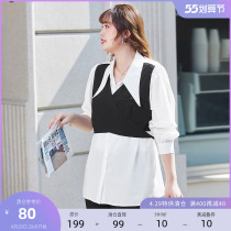 (Qingkura RMB100 ) Large code Female dress Spring Fat mm Tip Overturned Collar West Suit Horse Chia TWO LONG-LENGTH SHIRT