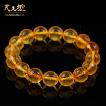  Tianguang Hui natural amber Beeswax Bracelet Chanterelle yellow Beeswax bracelet Heart Sutra Bracelet Mens and womens Heart Sutra pendant