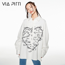 viapitti graffiti love shirt women's long sleeve autumn new loose niche printed shirt coat national tide