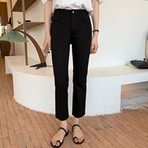 Korean black straight jeans women nine-point 2021 summer thin high waist loose slim pipe eight-point pants tide