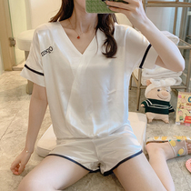  Womens summer ice silk pajamas Womens summer short-sleeved shorts real silk thin two-piece home service suit Female zs