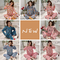 V-neck pajamas Womens autumn and winter long-sleeved gold velvet Korean version of cute sweet home clothes can be worn outside two sets
