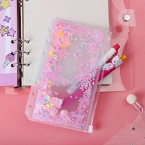 A5-6-7 Girl heart powder shake card hand account loose-leaf book accessories Zipper bag Shell sequin decoration DIY storage