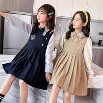 Girls Spring Dress 2022 New Children Han Edition Spring Gas College Wind Set Shirt Shirt