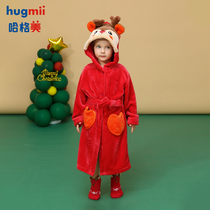 hugmii childrens robe coral velvet pajamas autumn and winter thickened bathrobe boys and girls flannel home wear