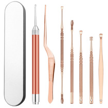 Stainless steel luminous ear spoon 7 pieces set rose gold baby ear artifact with lamp visual ear picking tool