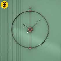 Minimalist walnut hanging clock Nordic living room brass light luxury hanging watch modern simple art personality creative clock