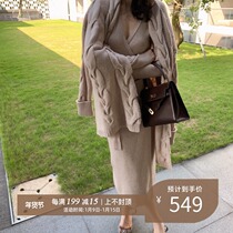 lowey 100% wool heavy thick twist knit cardigan jacket lazy wind