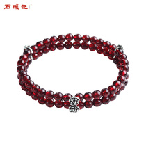 Stone Story Happy Love Natural wine Red garnet Multi-circle bracelet Female vintage Petal silver hand string holiday gift