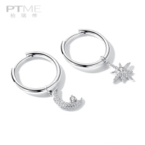 High-grade sense stud earrings niche sterling silver earrings Korean temperament net red asymmetrical star moon earrings ear jewelry