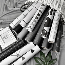 Dormitory table wallpaper self-adhesive bedroom Nordic ins style checkered girl bedroom gray line wallpaper Harajuku
