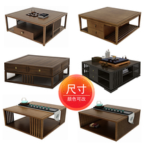 New Chinese size family style living room solid wood log mass square white waxy wood uginwood office for whole set tea table