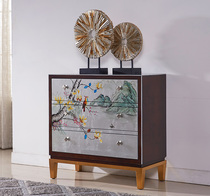 New Chinese style living room three-drawer cabinet porch cabinet solid wood side cabinet painted silver foil bedroom bedside table simple tea cabinet