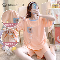 Pregnant womens nursing pajamas pregnancy summer short-sleeved thin breathable sweat-absorbing postpartum feeding suit pure cotton confinement suit