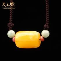  Tianguang Hui natural amber beeswax bucket bead pendant yellow honey amber pendant mens and womens pendant with certificate gift
