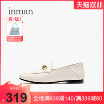 Yinman leather loafers women 2021 New England wind small black leather shoes thick heel foot lazy shoes flat sole shoes women