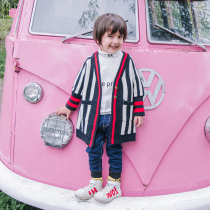 Striped parent-child sweater Spring and autumn knitted cardigan jacket Korean casual jacket mother and child outfit