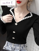 2020 Autumn Winter New long sleeve pullover sweater knitted shirt lace slim slim slim base shirt V neck top