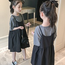 Girls suit summer 2021 New style fashionable sling dress childrens short sleeve two-piece tide