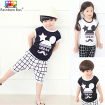 RainbowBus summer dress Korean version cotton short sleeve T-shirt cross-File 5-point pants boys and girls baby set 3249 clear