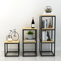Nordic solid wood shelf modern simple coffee table side Iron bookshelf industrial wind living room floor shelf
