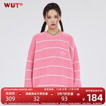 (WUT official store) winter series original design handmade thread vintage powder fine white striped loose sweater