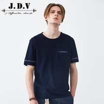 Clearance JDV Mens summer mens casual stitching round neck short sleeve T-shirt SSC7116NVY