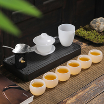 Liuli new Chinese style set master cup Kung Fu white jade household simple cover bowl light luxury glass office gift