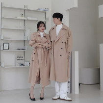 Couple windbreaker medium long coat trend handsome autumn and winter thickened Korean version loose casual coat Trench windbreaker men