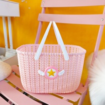 Small basket portable cute childrens blue household storage basket personality outing picnic bath small blue