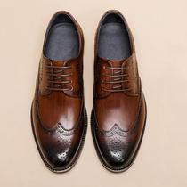 Top layer cowhide high-end new mens brogue carved leather shoes British style retro business formal dress genuine cowhide shoes