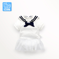 Jingle mallet childrens clothing summer new female baby bag fart yarn skirt Navy wind baby short sleeve triangle romper one-piece