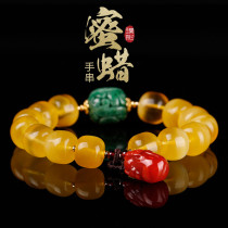 Pu Cai natural amber beeswax hand string single circle beeswax bucket beads for men and women gold twisted honey bracelet with certificate