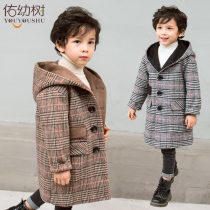 Boys woolen coat winter clothing 2021 autumn and winter New Children Baby thick plaid foreign style childrens clothing