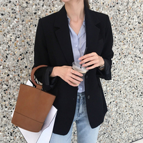 Korean counter 2021 Spring and Autumn new black blazer female English casual slim cardigan jacket women