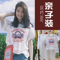 A family of four summer clothes male and female short sleeves T-shirt pro-son 2020 new Korean version Childrens pure cotton baby compassionate