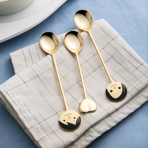 W1962 Japan Imports Golden Cute Little Man Couple Love Spoon A Three Mouthful Coffee Spoon Suit